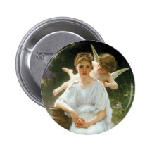 Whisperings of Love, William Adolphe Bouguereau Pinback Button