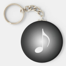 White 8th Note Bright Spot Light White On Black Keychains