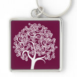 White Abstract Tree Keychain
