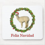 White Alpaca Feliz Navidad Wreath Mouse Pads