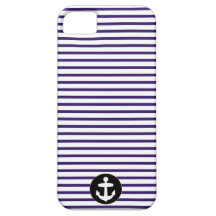 White Anchor circle and Navy Blue Sailor Stripes iPhone 5 Covers