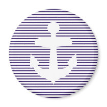 White Anchor with Navy Blue Breton Stripes Refrigerator Magnet