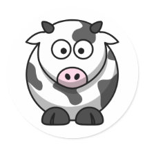 White and black cow round stickers