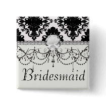 white and black romantic damask design buttons