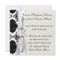 white and black romantic damask design custom invitations