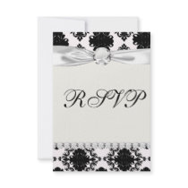 white and black romantic damask design personalised announcements