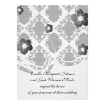 white and black romantic damask design custom announcements