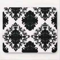 white and black romantic damask design mouse mat