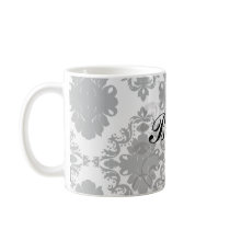 white and black romantic damask design mug