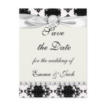 white and black romantic damask design postcard