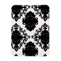 white and black romantic damask design rectangular magnets