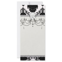 white and black romantic damask design customised rack card