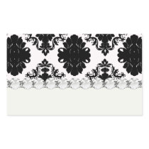 white and black romantic damask design rectangular sticker