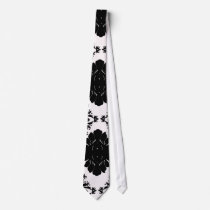 white and black romantic damask design neck tie