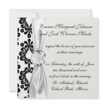 white and black small flower damask invite