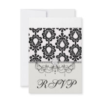 white and black small flower damask personalised announcements