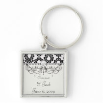 white and black small flower damask keychains