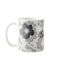 white and black small flower damask coffee mug