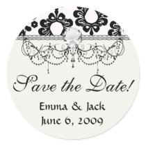 white and black small flower damask round sticker