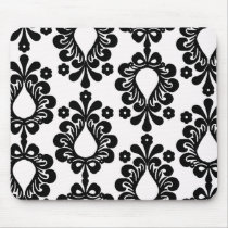 white and black small flower teardrop damask mouse mat