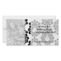 white and black small flower teardrop damask custom photo card