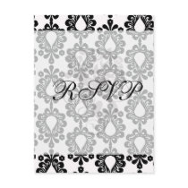 white and black small flower teardrop damask post card