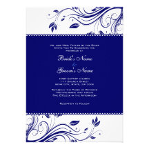 White and Blue Floral Swirls Wedding Invitation