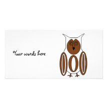 White and brown owl personalized photo card