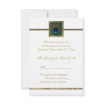 White and Gold Peacock Feather RSVP Card