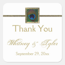 White and Gold Peacock Feather Wedding Sticker