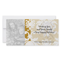 white and gold royale lovely damask customized photo card