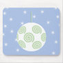 White and Green Christmas Bauble. On Starry Blue. Mousepad