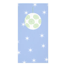 White and Green Christmas Bauble. On Starry Blue. Personalised Photo Card