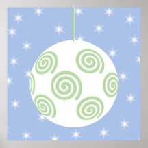 White and Green Christmas Bauble. On Starry Blue. Poster