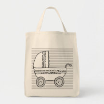 White and Grey Baby Pram. Canvas Bags