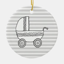 White and Grey Baby Pram. Christmas Ornaments