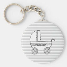 White and Grey Baby Pram. Key Chains