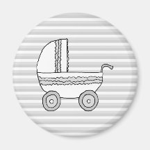 White and Grey Baby Pram. Magnet