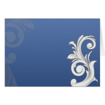 White and Grey floral design on blue texture Cards