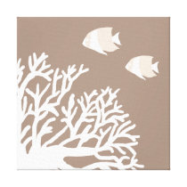 White and Ivory Beige Tropical Angelfish Stretched Canvas Prints