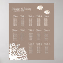White and Ivory Tropical Fish Seating Chart 16x20 Print