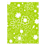 White and Lime Green Floral Pattern Postcard