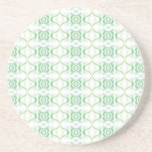 White and Pale Green Flower Pattern. Beverage Coaster