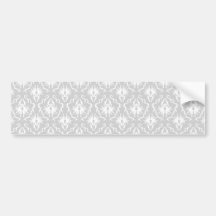 White and Pastel Grey Damask Design. Bumper Sticker