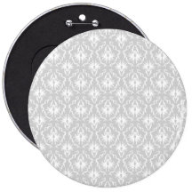 White and Pastel Grey Damask Design. Pinback Buttons