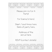 White and Pastel Grey Damask Design. Custom Announcements