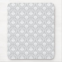 White and Pastel Grey Damask Design. Mouse Mats