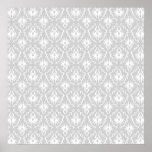 White and Pastel Grey Damask Design. Print