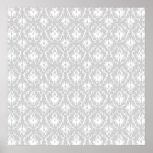 White and Pastel Grey Damask Design. Print