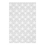 White and Pastel Grey Damask Design. Customized Stationery